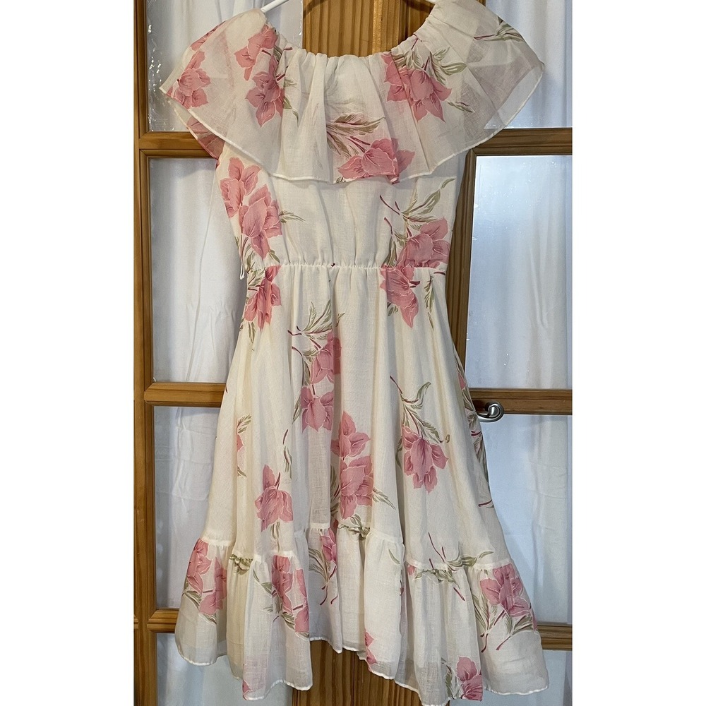 Vtg Miss Nannette Girl's Tiered Dress Sz 10 White Pink Floral Ruffles USA Party - Picture 3 of 10